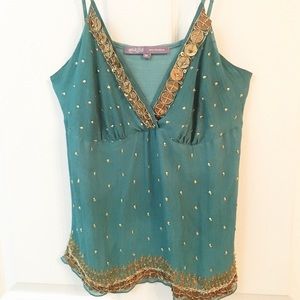 Hale Bob Silk Tank with Gold Accents-Size Medium